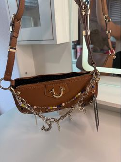 True Religion Brown Studded Chain Shoulder Bag Purse NWT