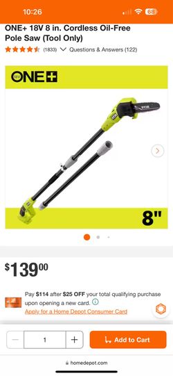 Ryobi 8in 18v pole saw