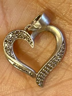 Sterling Silver And Real Diamonds Heart Pendant