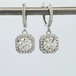 2ct (1ct each) Moissanite Drop Earrings 925 Sterling Silver With Certificate.
