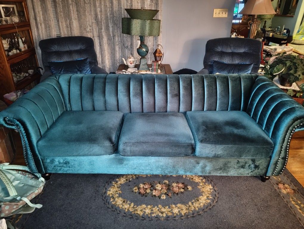 Turquoise Velvet Couch