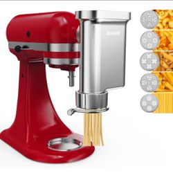 Metal Gourmet Pasta Press Attachment for KitchenAid Stand Mixer – Durable Pasta Maker Attachment with 5 Interchangeable Plates for Spaghetti, Bucatini