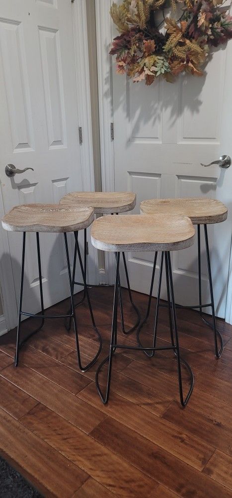 For Sale: Set of 4 Modern Rustic Wooden Bar Stools