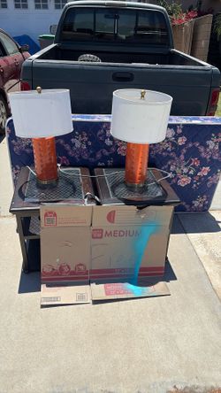 Free end tables orange lamps and twin bed that’s new