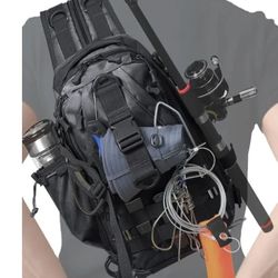 Fishing Backpack Knapsack Mountaineering Outdoor Lure Bag Canvas Large Capacity for Unisex (Black Camouflage)