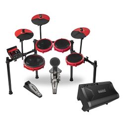 Alesis NITRO MAX 8-Piece Electronic Drum Set with Bluetooth and BFD Sounds and DA2108 Drum Amp Red and PDP by DW Gravity Series 810R Medium Weight Rou