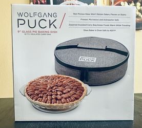 WOLFGANG PUCK 9" GLASS PIE BAKING DISH WITH INSULATED CARRY BAG New sealed