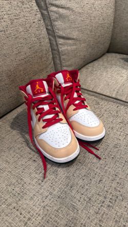 Nike Air Jordan 1 Mid Light Curry Cardinal Red