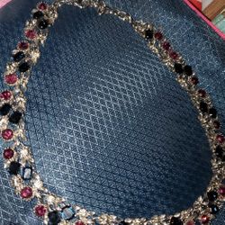 Silver Necklace With Colorful Gems