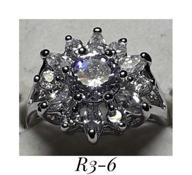 .925 Sterling Silver White Topaz Halo Cocktail Ring. Size 6