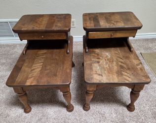Pair of Solid Wood End Tables / Side Tables with Drawers