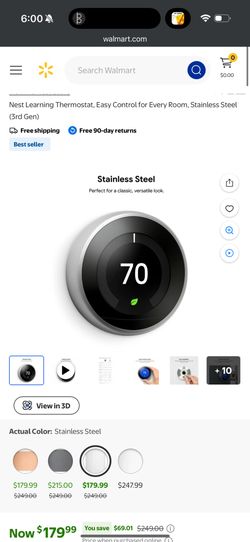 Nest Learning Thermostat, Easy Control for Every Room, Stainless Steel (3rd Gen)