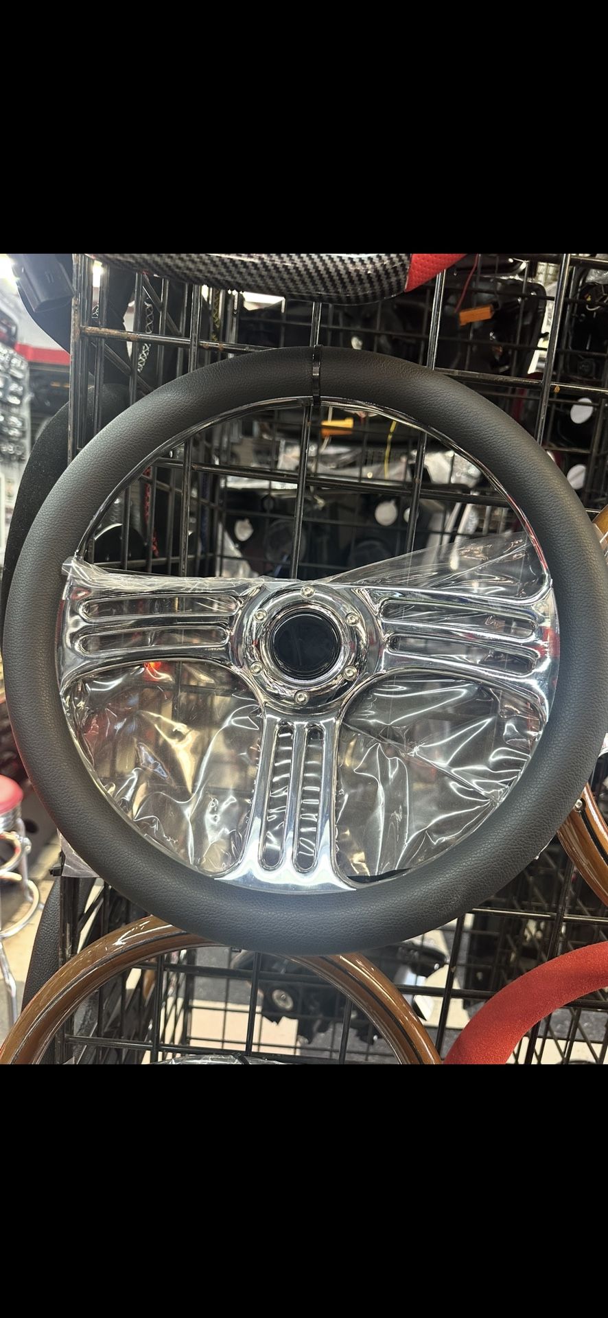 Universal Steering Wheel Black With 3 Spoke Chrome 