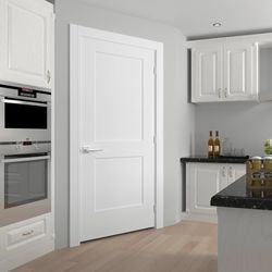 36"x80" Left-Hand Prehung Interior Door with Knock Down Jamb Kit & Satin Nickel Hinges, 2-Panel White Primed Hollow Core Molded Door Slab with Bore & 