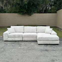 White Velvet Sectional With Chaise