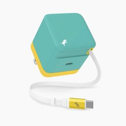 Nimble Wally Stretch 65W Retractable Wall Charger, 2ft USB-C Cable, Teal Extra USB-C Port for Dual Charging, Easy-to-Carry, Foldable Plug Adapter for 