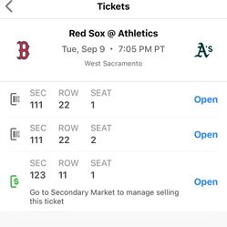Red Sox Vs A’s Tickets Sept 9 And 10th