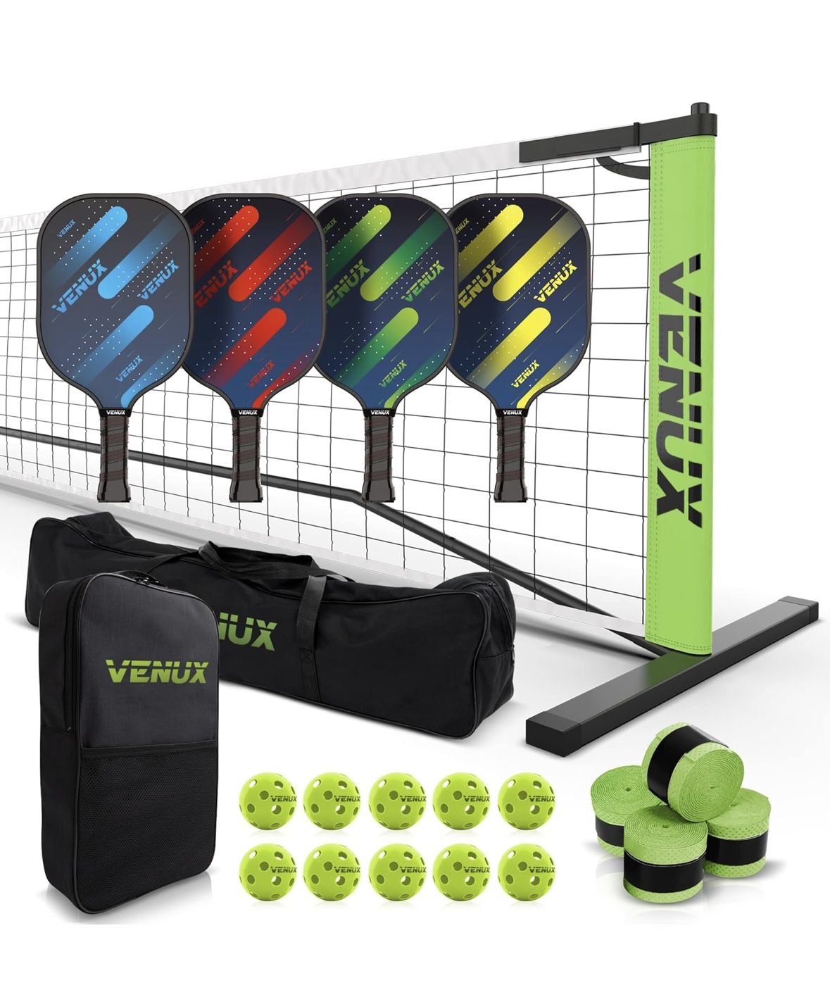 VENUX Portable Pickleball Set with Net | 4 USAPA Approved Carbon Fiber Paddles