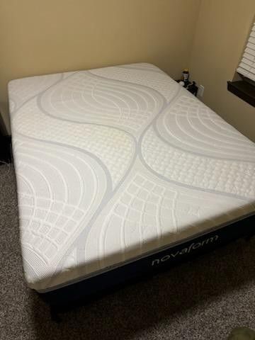 Queen Size Mattress, Box Spring, and Metal Frame 