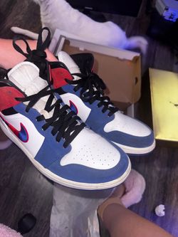 Air Jordan 1 Mid Blue Red White Sneakers