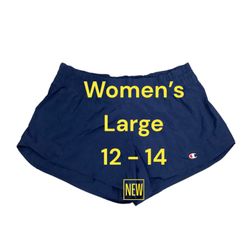 Women's Champion Large 12 - 14 Shorts Sport Woven Drawstring Navy Blue Activewear Athletic Active New