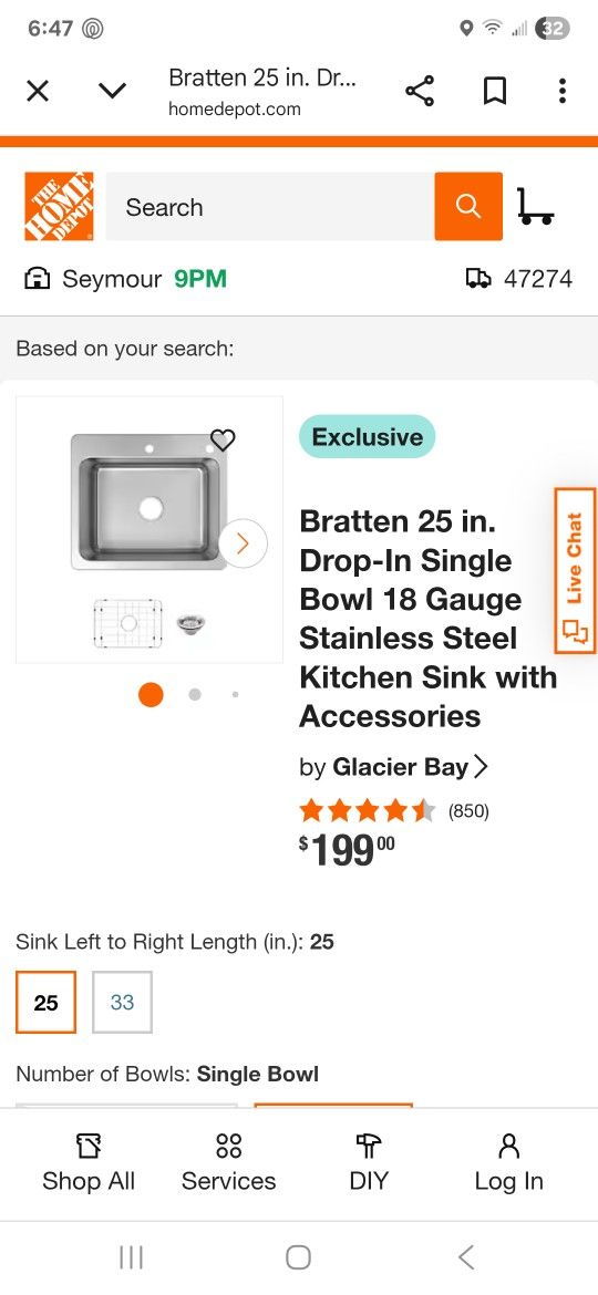 Bratten 25 in. Drop-In Single Bowl 18 Gauge Stainless Steel Kitchen Sink with Accessories