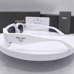 Prada Milano White Chunky Frame Sunglasses - Black Lenses | Luxury Designer Style