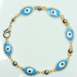 Light Blue Glass Evil Eye Bracelet 7"