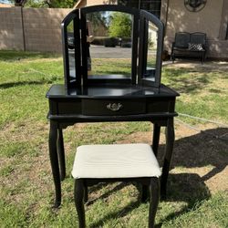 Adorable Black Vanity w/ Mirror and Stool