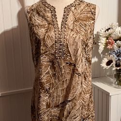 Absolutely Gorgeous Beaded V-Neck Brown/Cream Jungle Tunic 