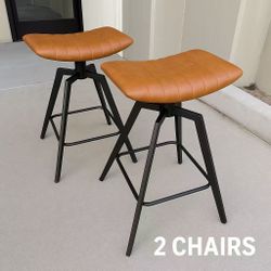 New In Box Set Of 2 Counter Height 24 Inch Tall Swivel Stool Barstool Chair Caramel Brown Color Modern Contemporary Style 