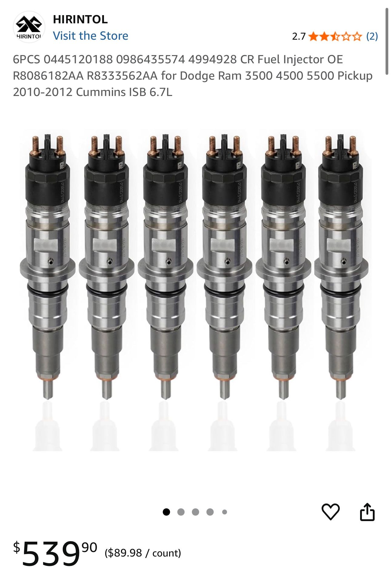 6PCS Fuel Injector Dodge Ram 3(contact info removed) 5500 Pickup 2010-2012 Cummins ISB 6.7L