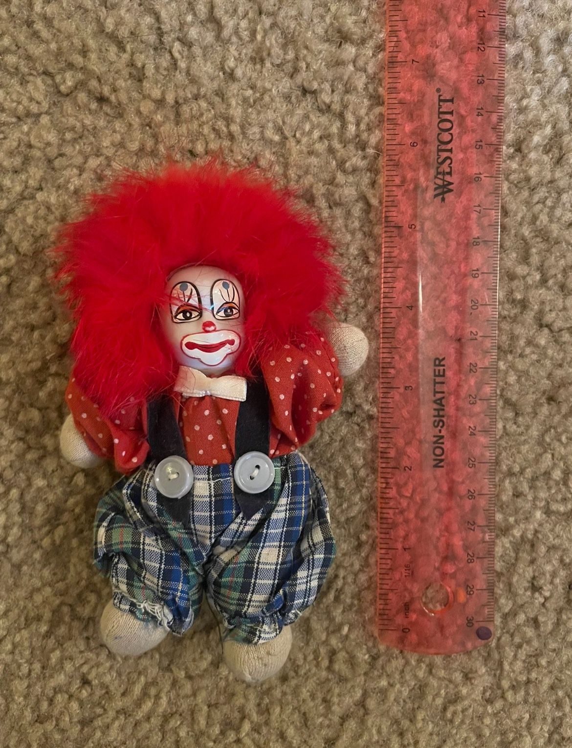 Porcelain/cloth Clown Doll 5”, Sand Filled Legs