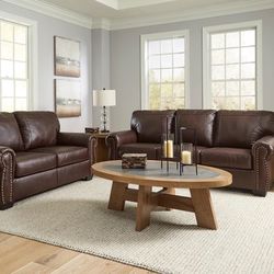 Colleton Dark Brown Leather Living Room Set (Sofa Loveseat Couch Sectional Options 