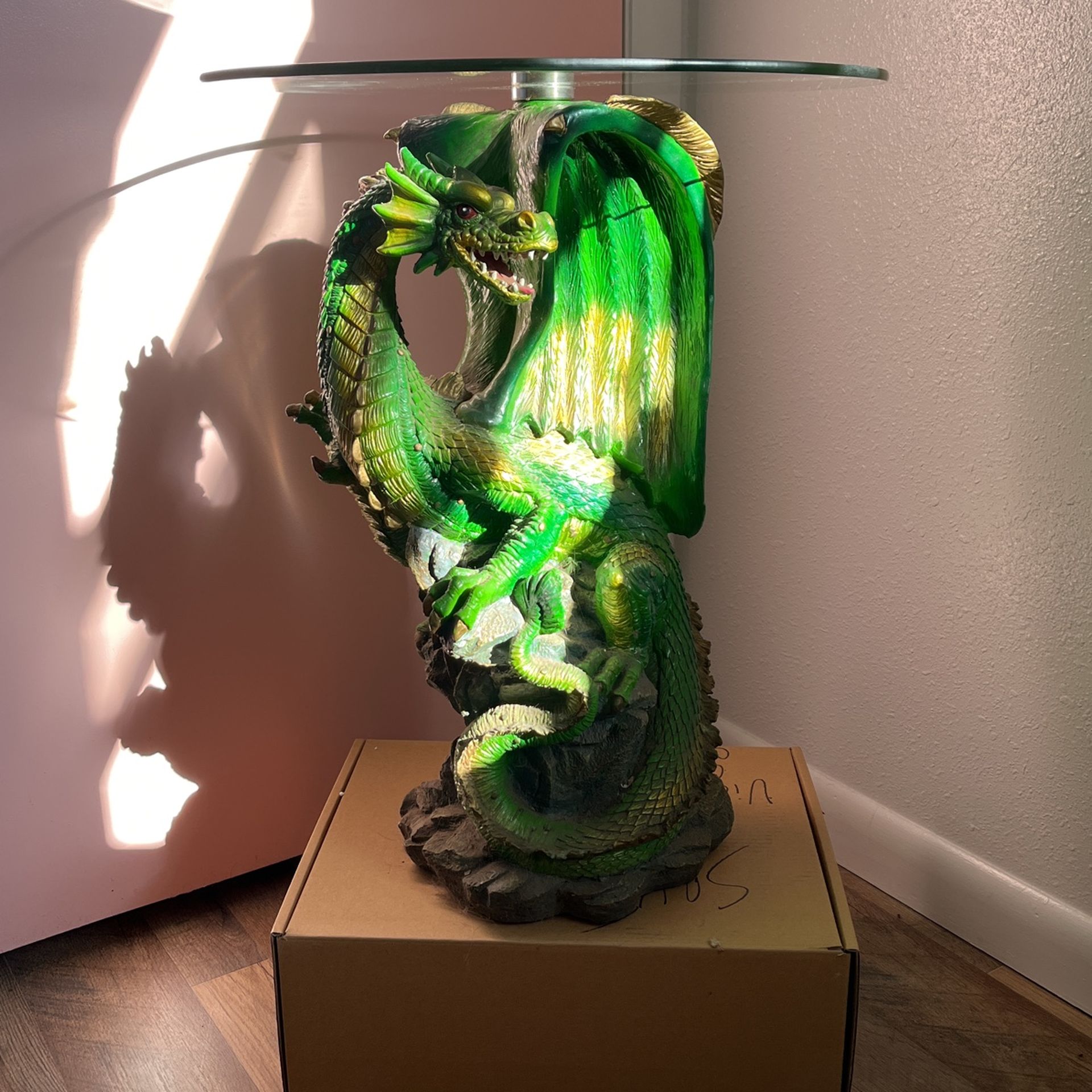 For the dragon, people glass, top side table or end table