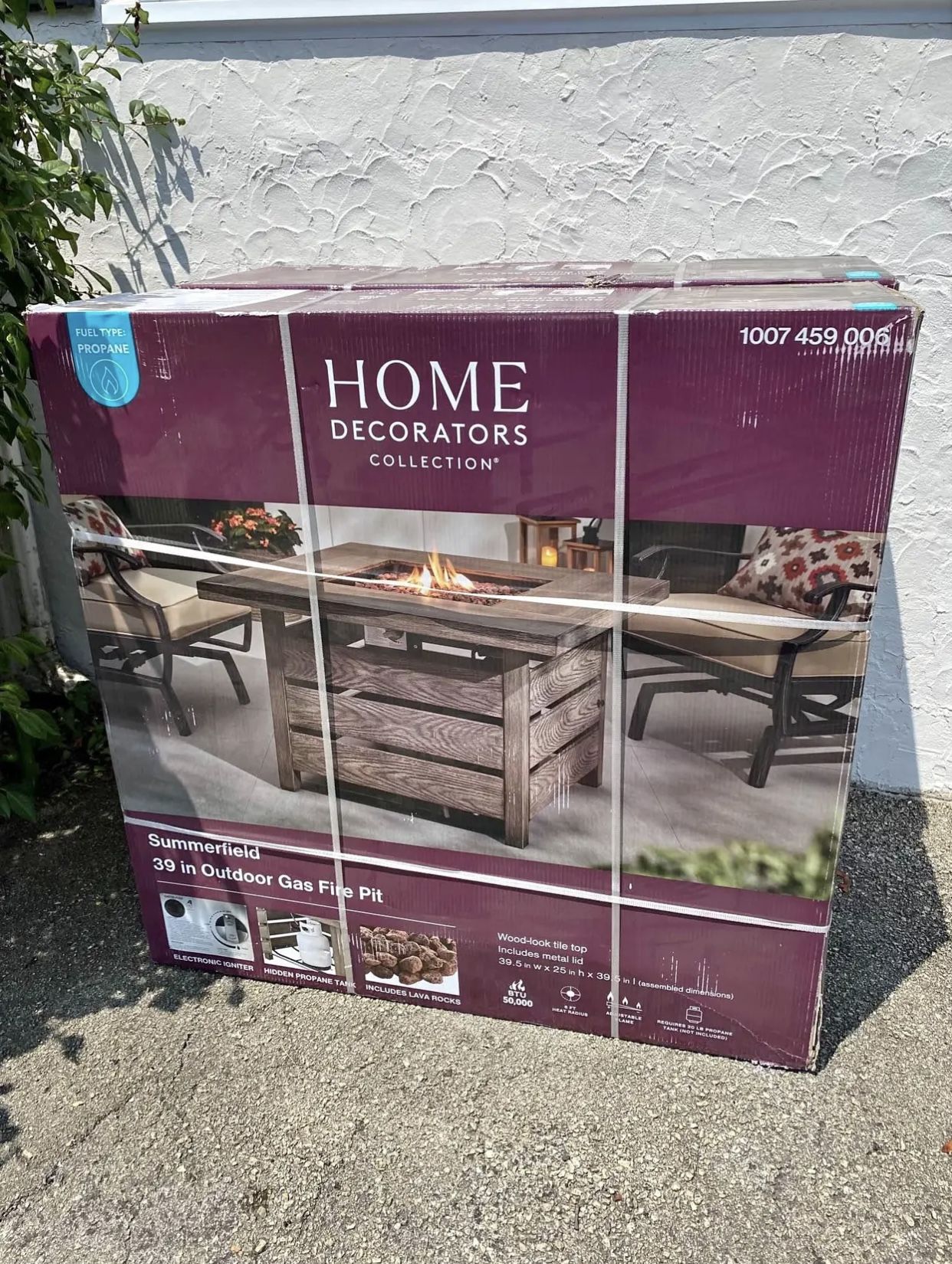 Home Decorators Collection Summerfield 39.60 in. W 50000 BTU Brown Steel Propane Outdoor Fire Pit with Lava Rocks