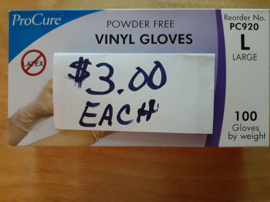 Powder Free Vinyl Gloves. All $3.00 Each.