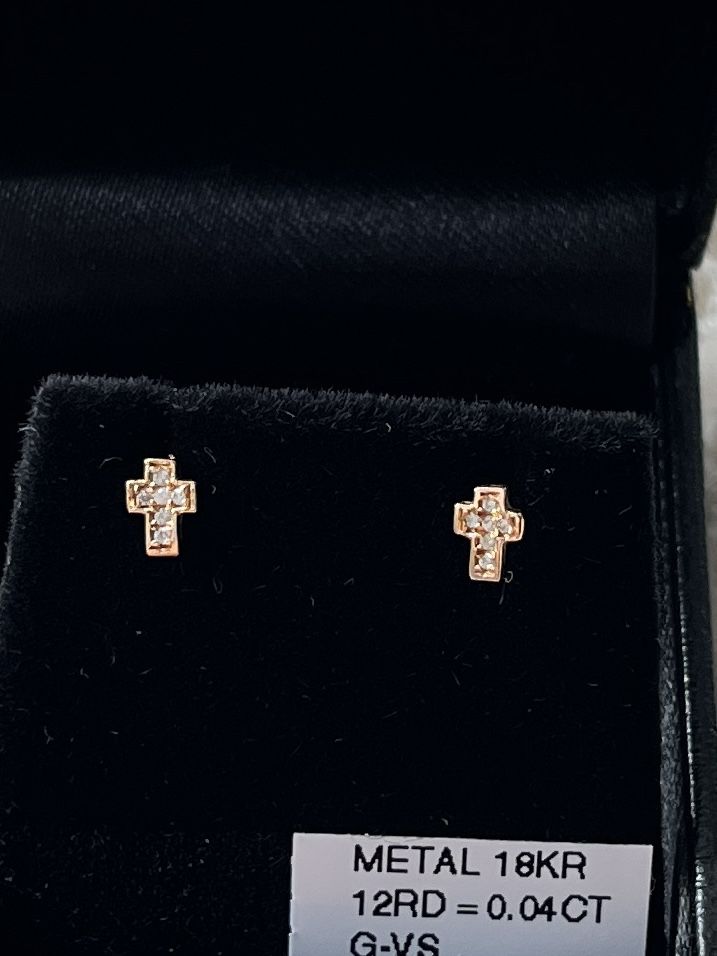 Bony Levy Gold 18KT Diamond 0.04CT Child Baby Cross Earrings 