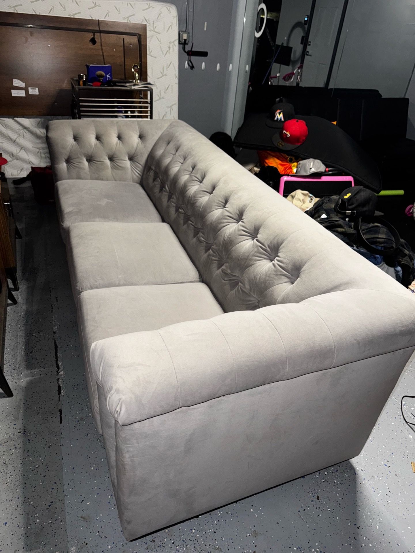 Suede couch gray