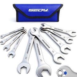 10-Piece Super Thin Open-End Wrench Set, Metric 5.5–27mm, 3mm Thickness Slim Wrench Set for Tight Spaces, Nickel Plated Flat Wrenches with Rolling Sto