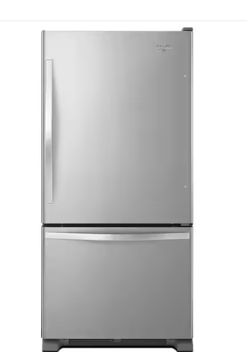 Refrigerator Whirlpool 30” Wide Bottom Freezer In Stainless Steel