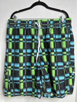 NORTY Men’s Blue Green Plaid Swim Trunks Shorts XL