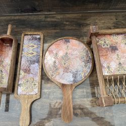 Boho Wood Serving Trays Set