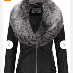 Bellivera Faux Leather Jacket Detachable Fur Collar Brand New 
