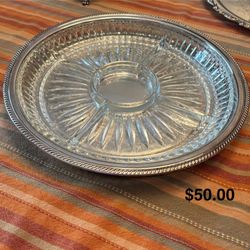 FB Rogers Silver Co. Platter w/Glass Sectioned Insert