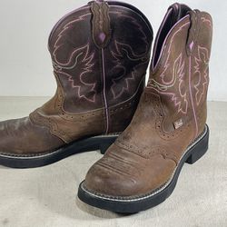 JUSTIN BOOTS Women's Gypsy Barbie Hot Pink, Purple and Brown SIZE 8B L9903
