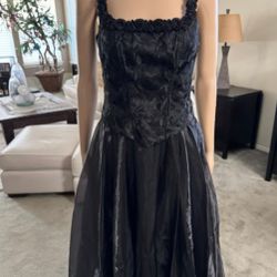 Vintage Aspeed Black Corset Rosette Floor Length Dress Formal Special Occasion