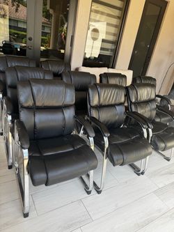 Black Leather Office Guest Chairs with Chrome Frame