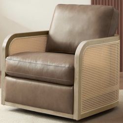 Swivel Accent Chair Leather and Rattan New in Box