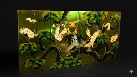 Vintage Chinese Style 4-Panel Gold Lacquer Wall Art